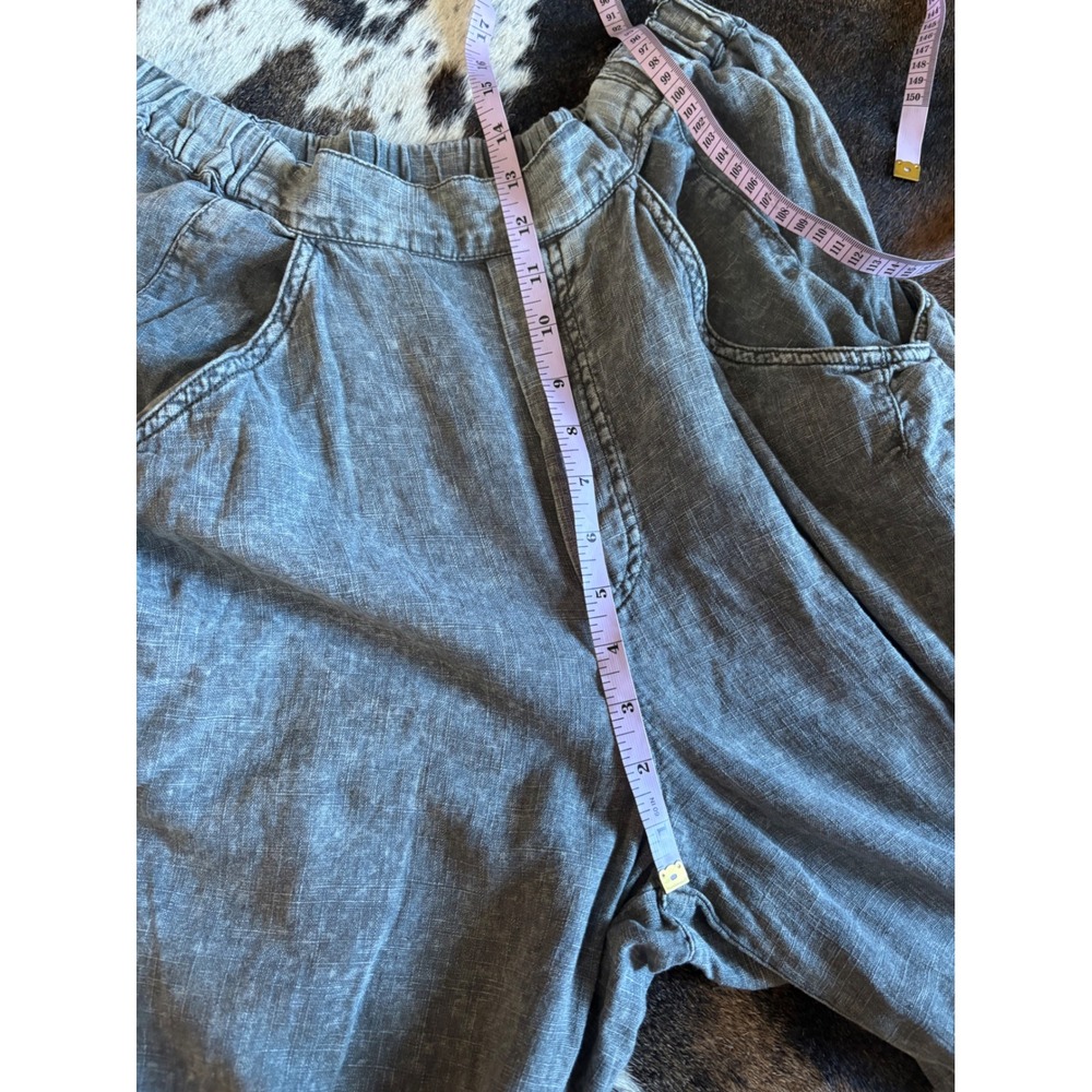 FREE PEOPLE High Road Pull On Linen Blend Barrel Pants Size Large Acid Wash - Picture 5 of 9